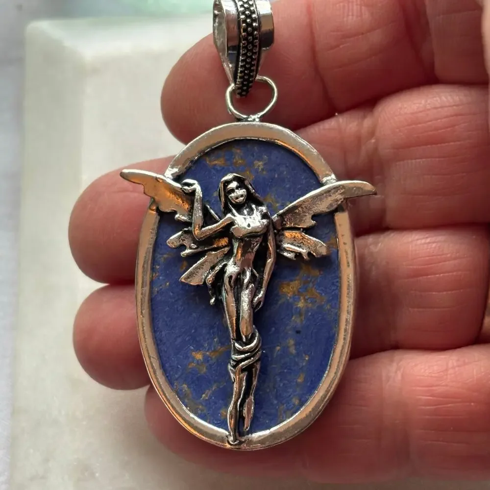 Copper Turquoise Silver Fairy Pendant